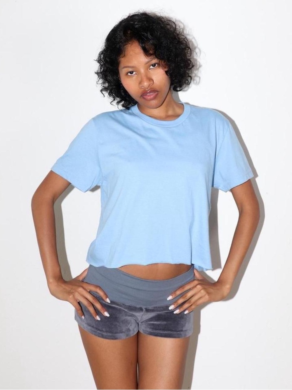 Los Angeles Apparel Light Blue Cropped Crewneck Tee
